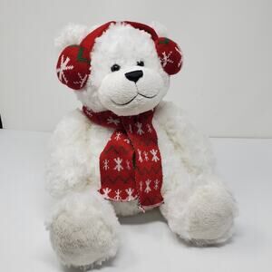 Mary Meyer White Bear with Scarf And Hat Holiday Christmas Toy Stuffed